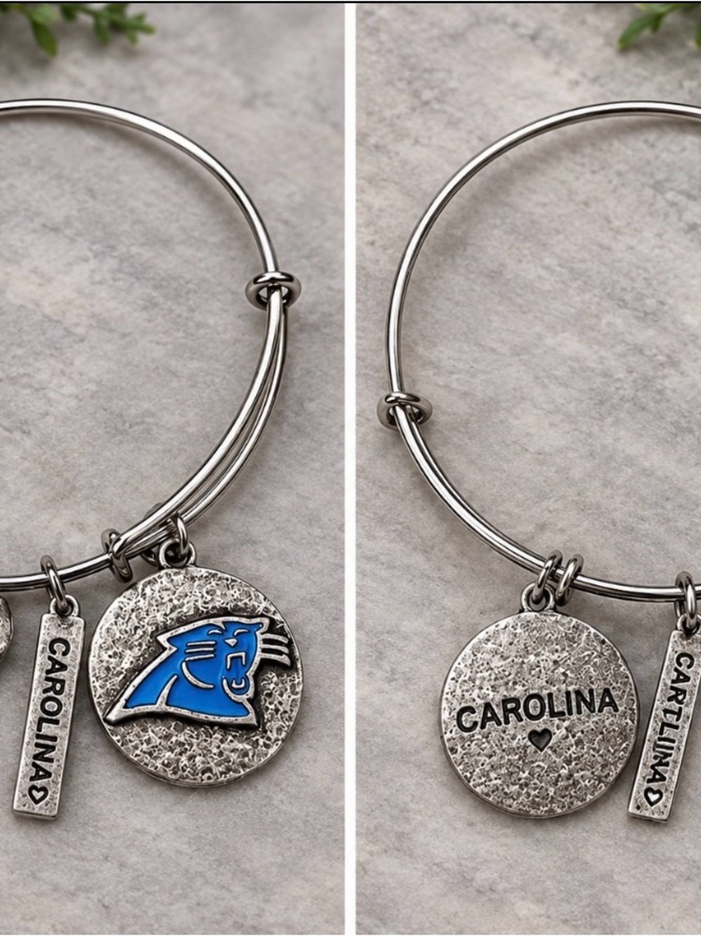 Source Unknown Silver-Tone Bangle Bracelet with Blue Panther Emblem